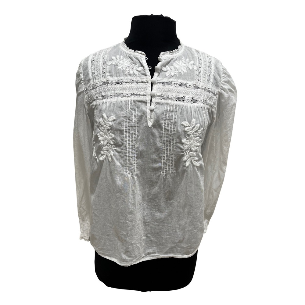 Velvet by Graham & Spencer White Embroidered Lace Cotton Gauze Boho Blouse S